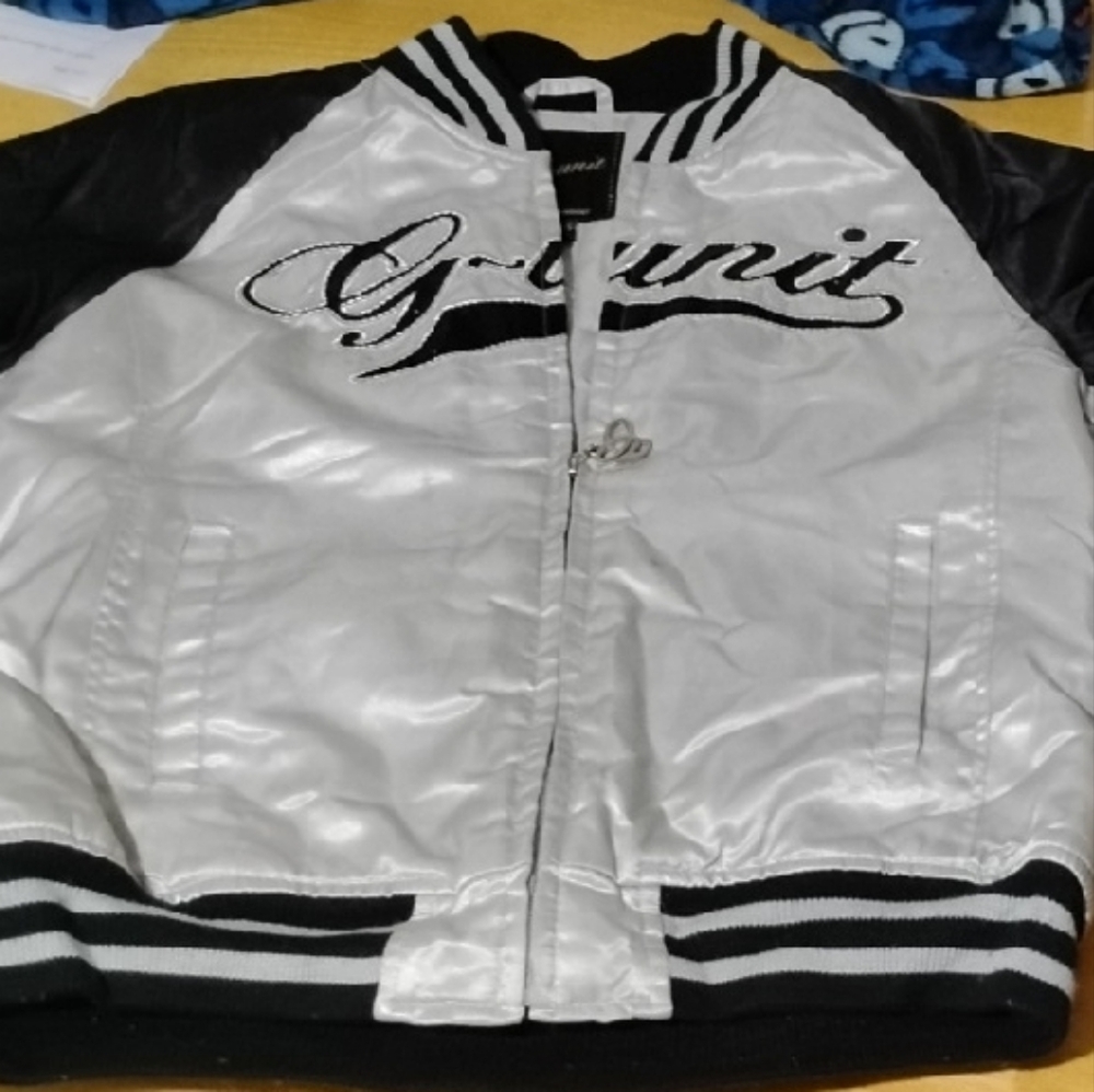 Kids Satin Bomber Jacket - White with Black Trim